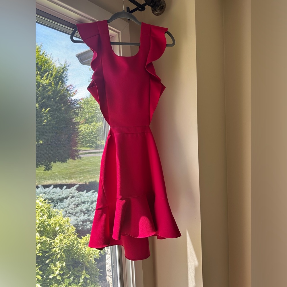 BCBGMAXAZRIA Nicole Cut Out Ruffles Cocktail Dress- Size 0